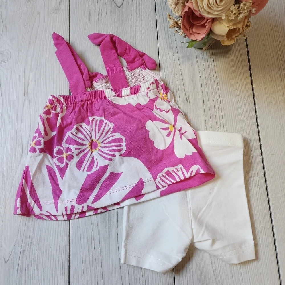 Carter's tropical pink tank top and white short set Size 3 MO NWT